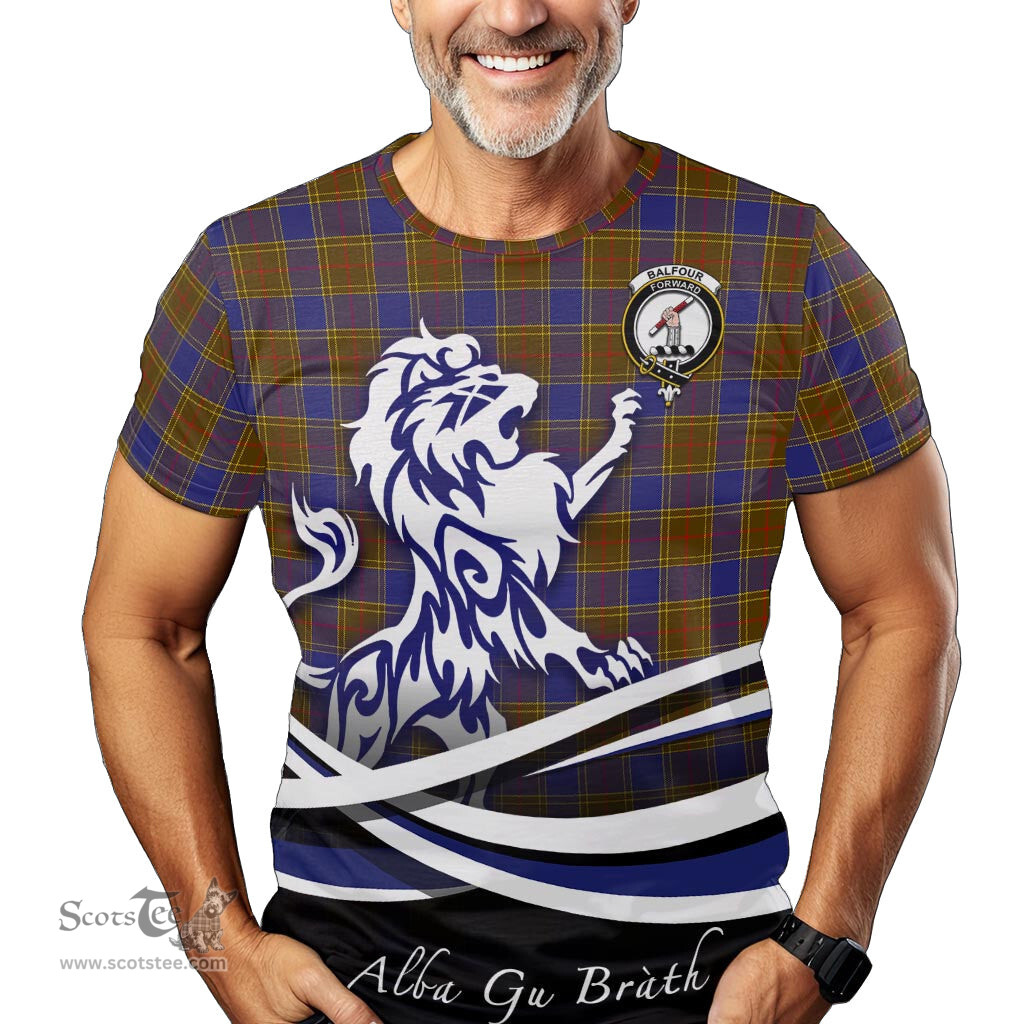 ScotsTee Shop Scottish Balfour Modern Clan Crest Tartan T Shirt Alba Gu Brath Regal Lion Emblem