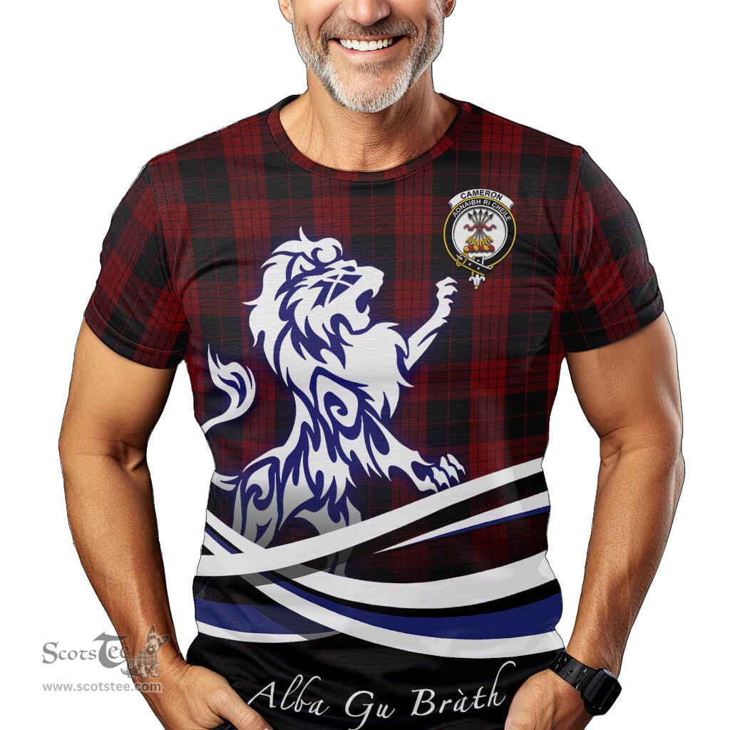 ScotsTee Shop Scottish Cameron Black and Red Clan Crest Tartan T Shirt Alba Gu Brath Regal Lion Emblem