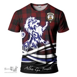 ScotsTee Shop Scottish Cameron Black and Red Clan Crest Tartan T Shirt Alba Gu Brath Regal Lion Emblem
