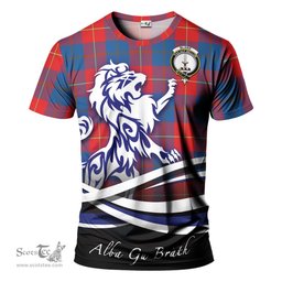 ScotsTee Shop Scottish Blane Clan Crest Tartan T Shirt Alba Gu Brath Regal Lion Emblem