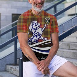 ScotsTee Shop Scottish Buchanan Old Set Weathered Clan Crest Tartan T Shirt Alba Gu Brath Regal Lion Emblem