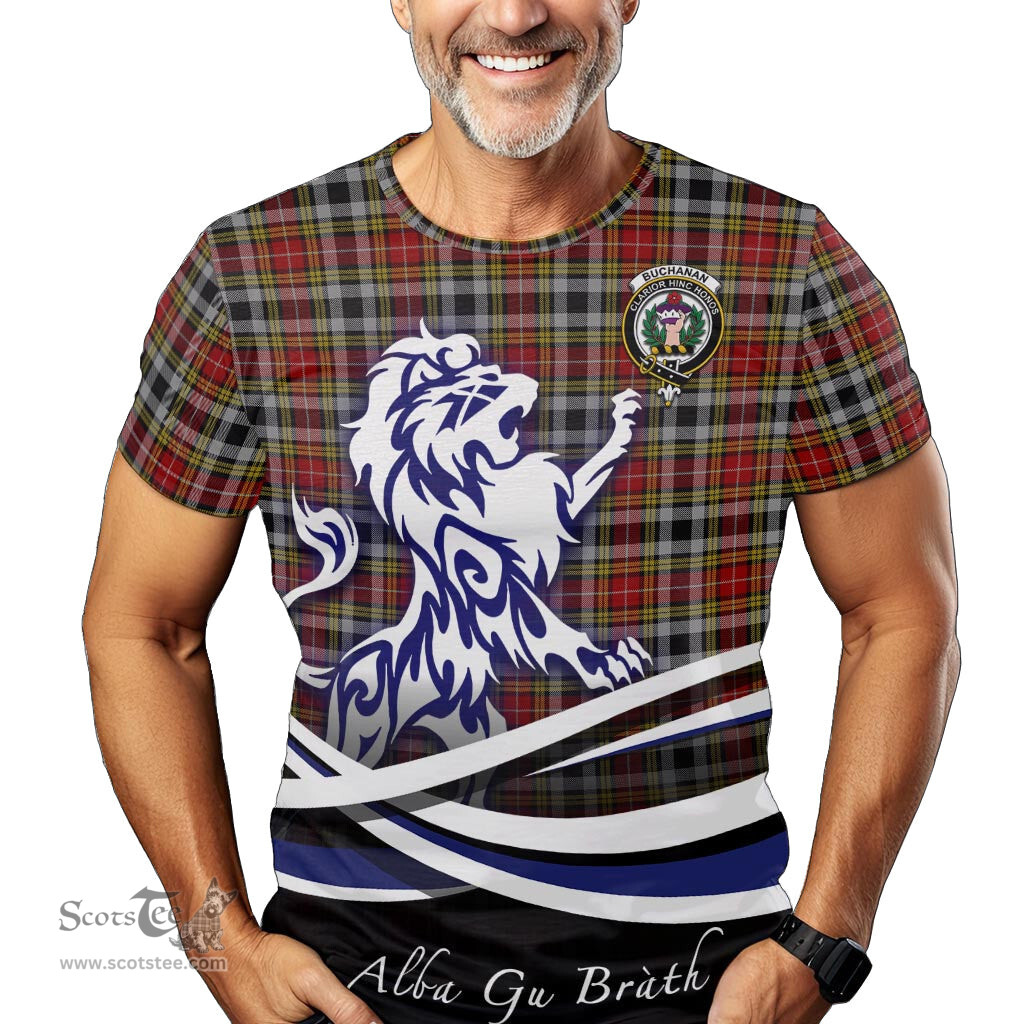 ScotsTee Shop Scottish Buchanan Old Dress Clan Crest Tartan T Shirt Alba Gu Brath Regal Lion Emblem