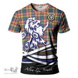 ScotsTee Shop Scottish Buchanan Ancient Clan Crest Tartan T Shirt Alba Gu Brath Regal Lion Emblem