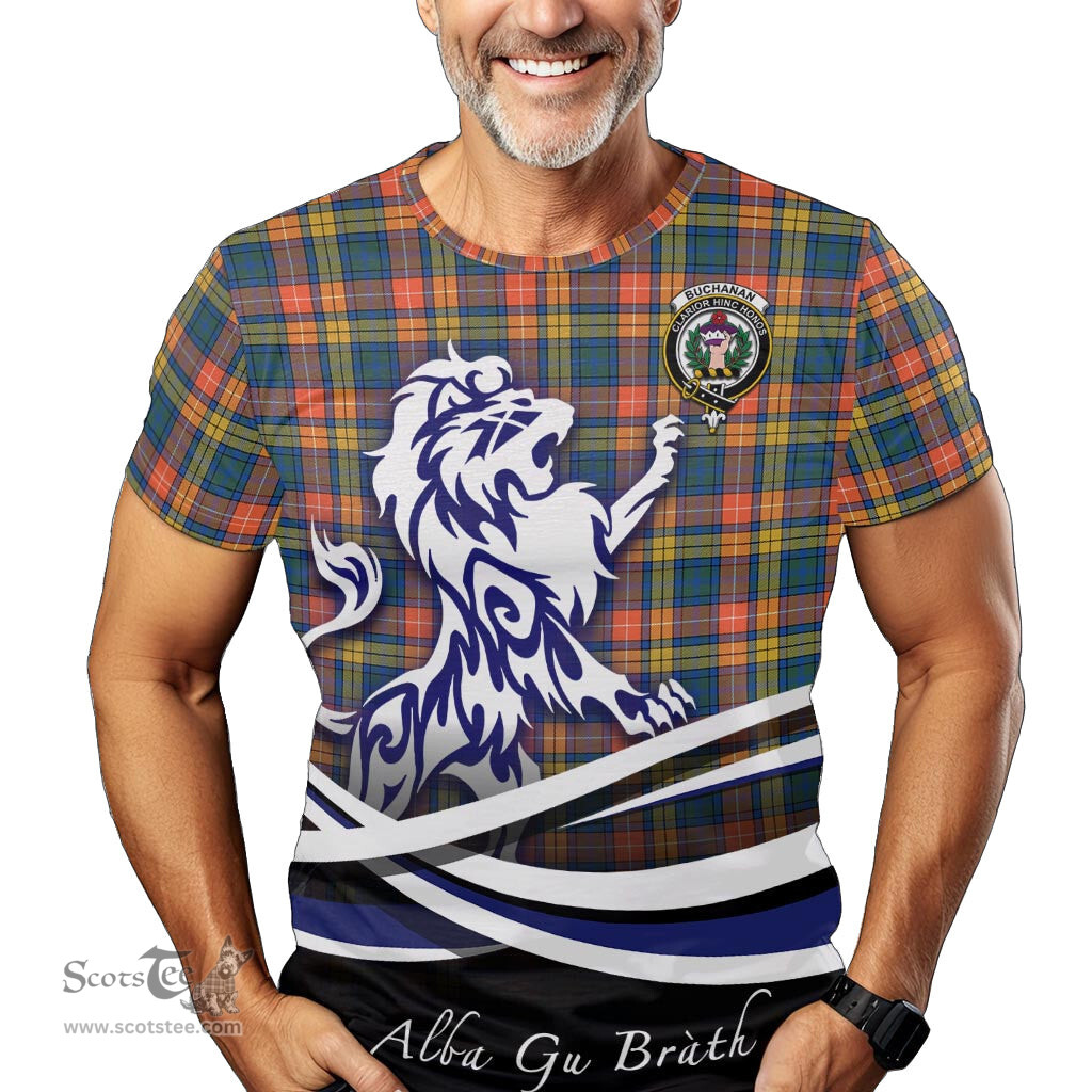 ScotsTee Shop Scottish Buchanan Ancient Clan Crest Tartan T Shirt Alba Gu Brath Regal Lion Emblem
