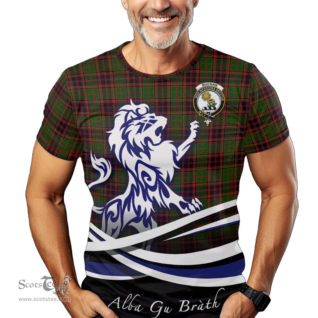 ScotsTee Shop Scottish Buchan Modern Clan Crest Tartan T Shirt Alba Gu Brath Regal Lion Emblem