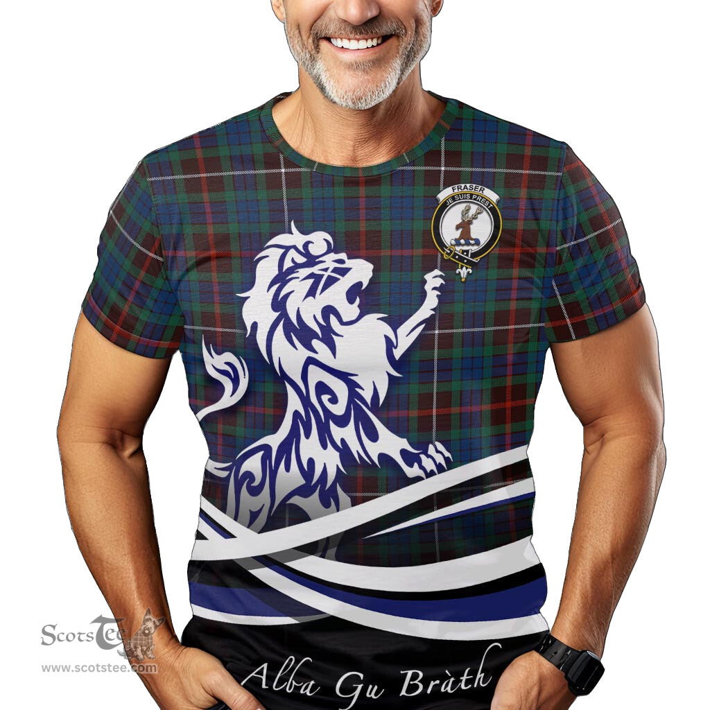ScotsTee Shop Scottish Fraser Hunting Ancient Clan Crest Tartan T Shirt Alba Gu Brath Regal Lion Emblem