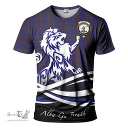 ScotsTee Shop Scottish Elliot Clan Crest Tartan T Shirt Alba Gu Brath Regal Lion Emblem