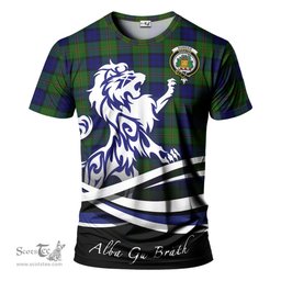 ScotsTee Shop Scottish Dundas Modern Clan Crest Tartan T Shirt Alba Gu Brath Regal Lion Emblem