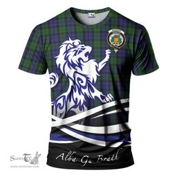 ScotsTee Shop Scottish Dundas Clan Crest Tartan T Shirt Alba Gu Brath Regal Lion Emblem