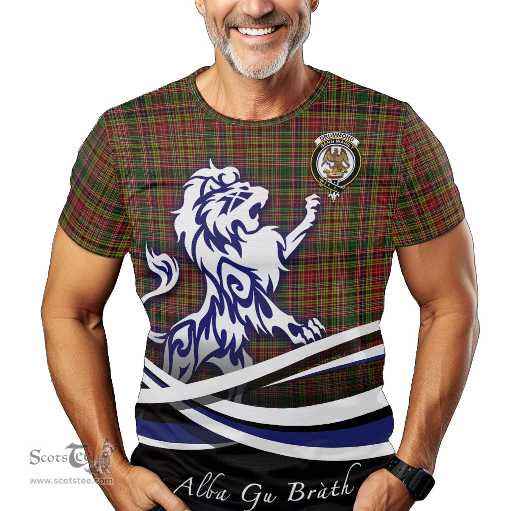 ScotsTee Shop Scottish Drummond of Strathallan Clan Crest Tartan T Shirt Alba Gu Brath Regal Lion Emblem