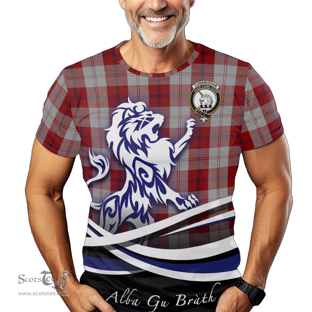 ScotsTee Shop Scottish Cunningham Dress Clan Crest Tartan T Shirt Alba Gu Brath Regal Lion Emblem