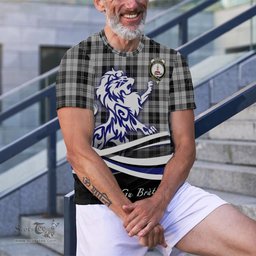 ScotsTee Shop Scottish Erskine Black and White Clan Crest Tartan T Shirt Alba Gu Brath Regal Lion Emblem