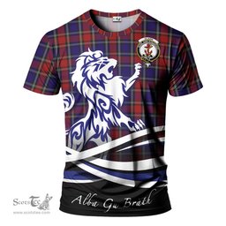 ScotsTee Shop Scottish Clark Red Clan Crest Tartan T Shirt Alba Gu Brath Regal Lion Emblem