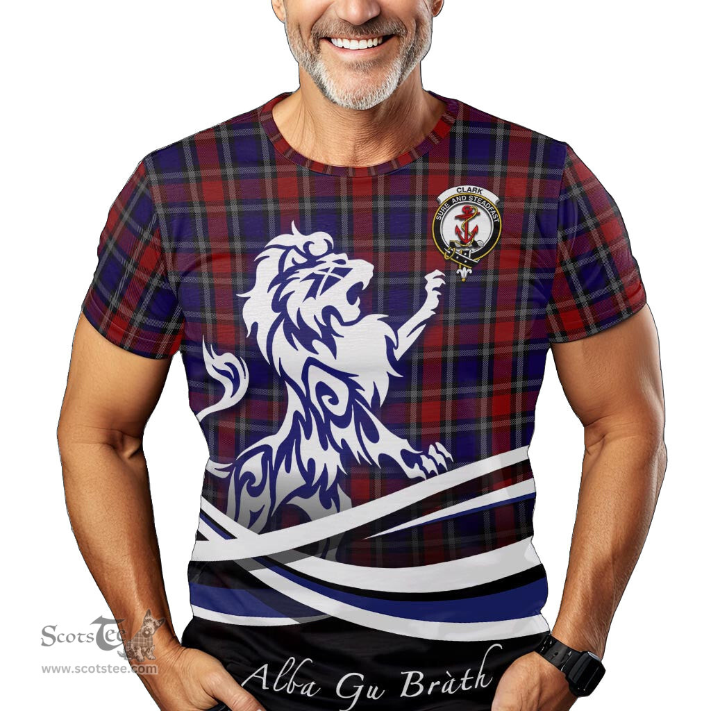 ScotsTee Shop Scottish Clark Red Clan Crest Tartan T Shirt Alba Gu Brath Regal Lion Emblem