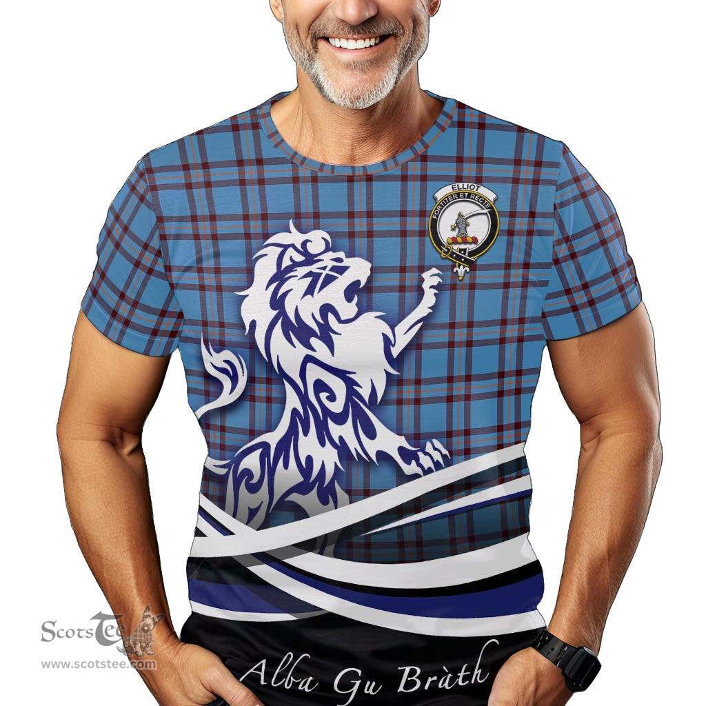ScotsTee Shop Scottish Elliot Ancient Clan Crest Tartan T Shirt Alba Gu Brath Regal Lion Emblem