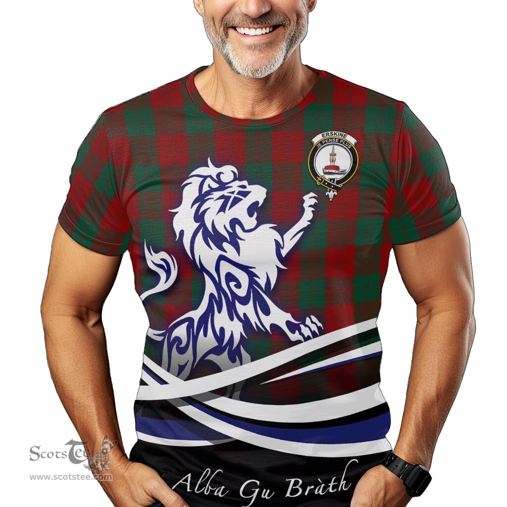 ScotsTee Shop Scottish Erskine Clan Crest Tartan T Shirt Alba Gu Brath Regal Lion Emblem