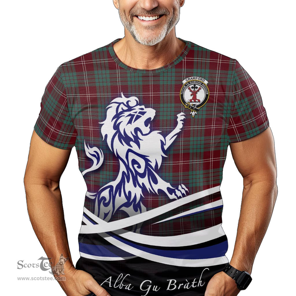 ScotsTee Shop Scottish Crawford Modern Clan Crest Tartan T Shirt Alba Gu Brath Regal Lion Emblem