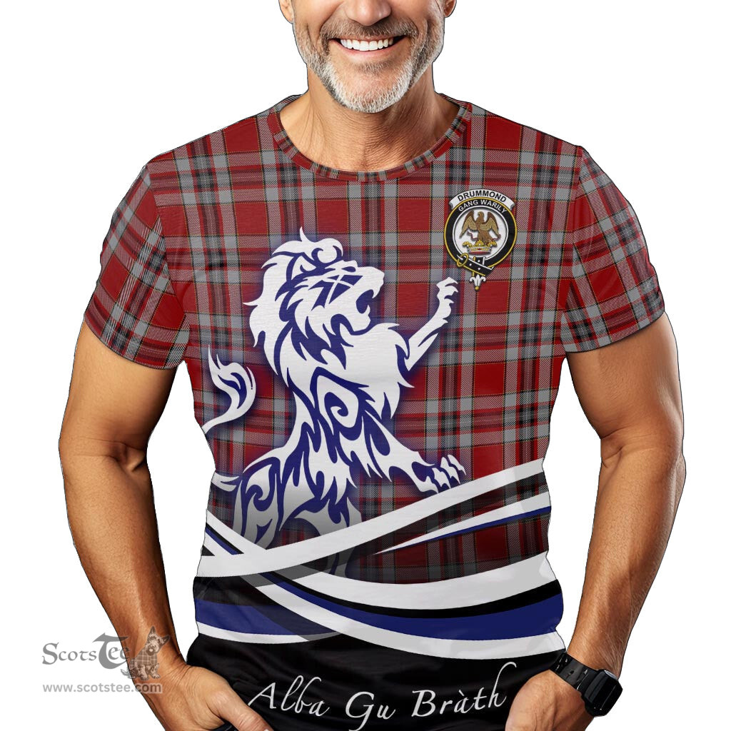 ScotsTee Shop Scottish Drummond of Perth Dress Clan Crest Tartan T Shirt Alba Gu Brath Regal Lion Emblem