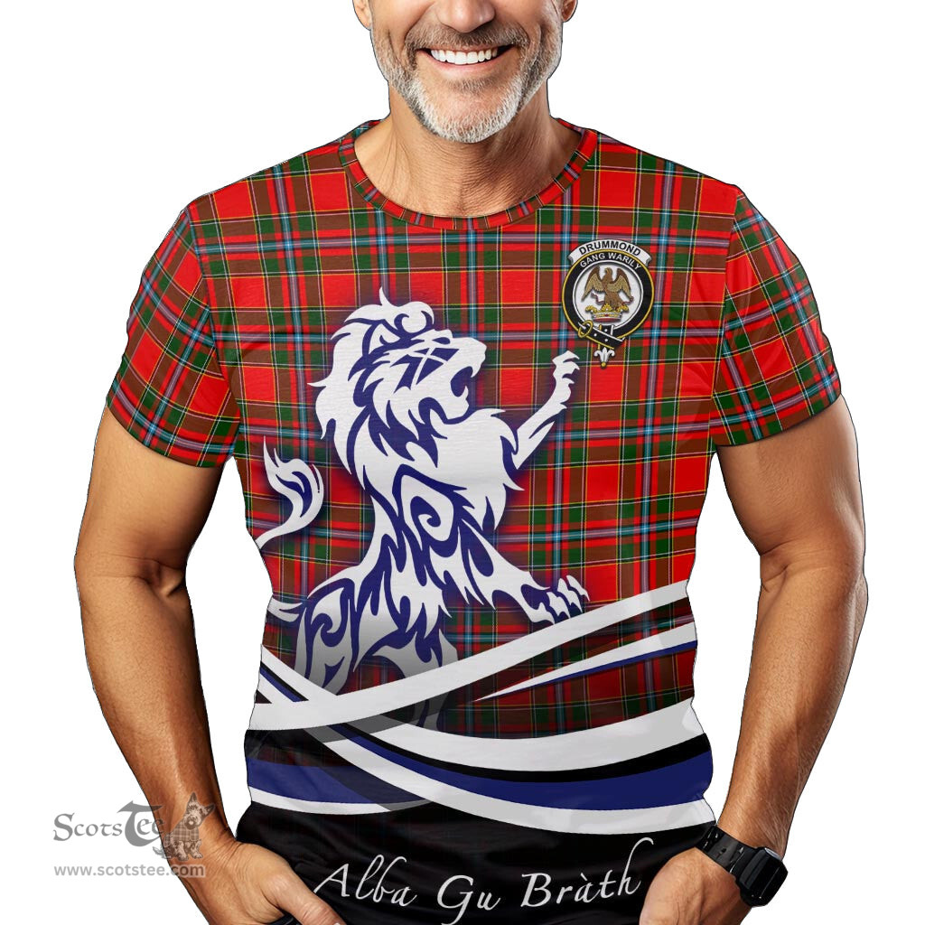 ScotsTee Shop Scottish Drummond of Perth Clan Crest Tartan T Shirt Alba Gu Brath Regal Lion Emblem