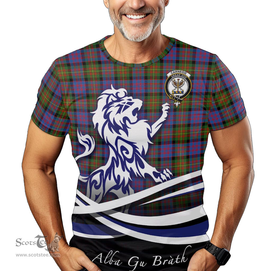 ScotsTee Shop Scottish Carnegie Ancient Clan Crest Tartan T Shirt Alba Gu Brath Regal Lion Emblem
