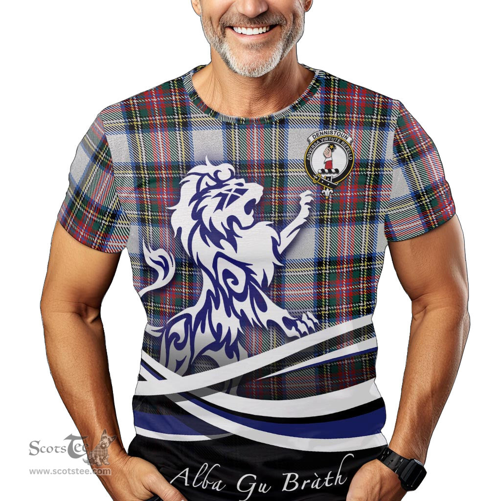 ScotsTee Shop Scottish Dennistoun Clan Crest Tartan T Shirt Alba Gu Brath Regal Lion Emblem