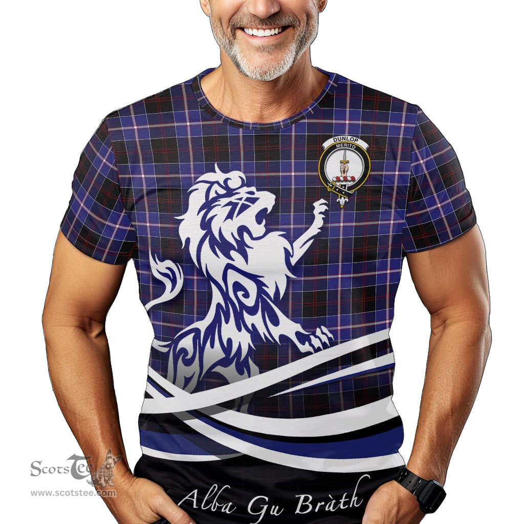 ScotsTee Shop Scottish Dunlop Modern Clan Crest Tartan T Shirt Alba Gu Brath Regal Lion Emblem