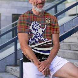 ScotsTee Shop Scottish Drummond of Strathallan Modern Clan Crest Tartan T Shirt Alba Gu Brath Regal Lion Emblem
