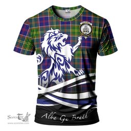 ScotsTee Shop Scottish Dalrymple Clan Crest Tartan T Shirt Alba Gu Brath Regal Lion Emblem