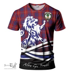 ScotsTee Shop Scottish Hamilton Clan Crest Tartan T Shirt Alba Gu Brath Regal Lion Emblem