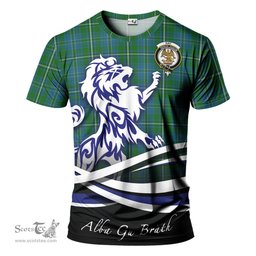 ScotsTee Shop Scottish Hay Hunting Clan Crest Tartan T Shirt Alba Gu Brath Regal Lion Emblem