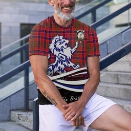 ScotsTee Shop Scottish Lumsden Modern Clan Crest Tartan T Shirt Alba Gu Brath Regal Lion Emblem