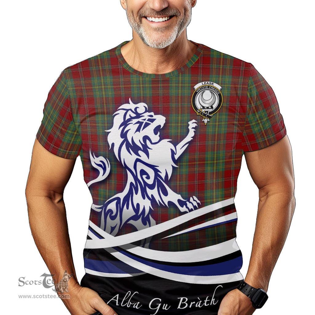ScotsTee Shop Scottish Leask Clan Crest Tartan T Shirt Alba Gu Brath Regal Lion Emblem