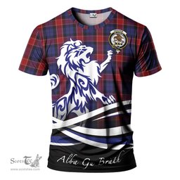 ScotsTee Shop Scottish Graham of Menteith Red Clan Crest Tartan T Shirt Alba Gu Brath Regal Lion Emblem
