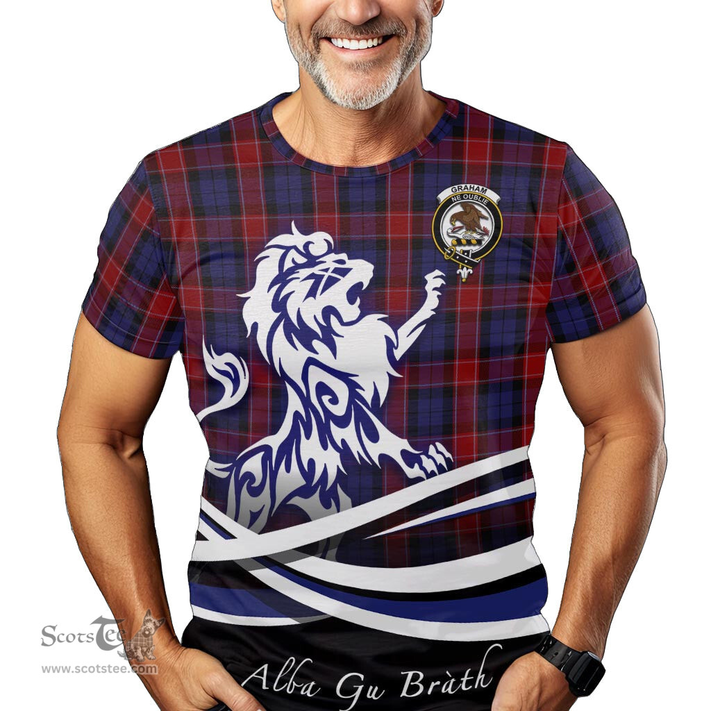 ScotsTee Shop Scottish Graham of Menteith Red Clan Crest Tartan T Shirt Alba Gu Brath Regal Lion Emblem
