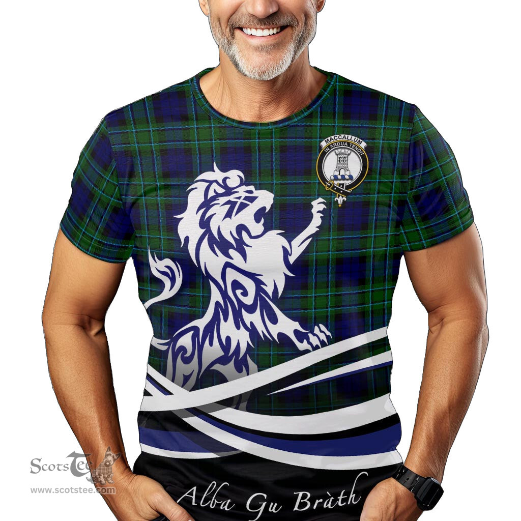 ScotsTee Shop Scottish MacCallum Modern Clan Crest Tartan T Shirt Alba Gu Brath Regal Lion Emblem