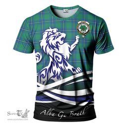 ScotsTee Shop Scottish Irvine Ancient Clan Crest Tartan T Shirt Alba Gu Brath Regal Lion Emblem