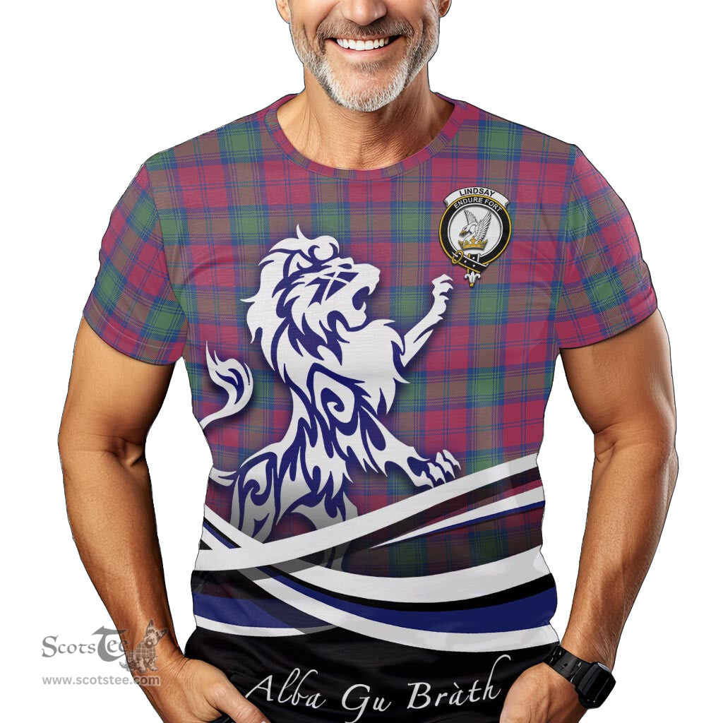ScotsTee Shop Scottish Lindsay Ancient Clan Crest Tartan T Shirt Alba Gu Brath Regal Lion Emblem