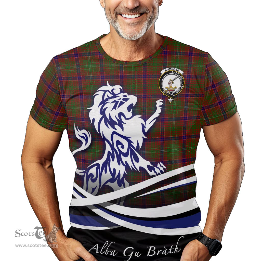ScotsTee Shop Scottish Lumsden Clan Crest Tartan T Shirt Alba Gu Brath Regal Lion Emblem