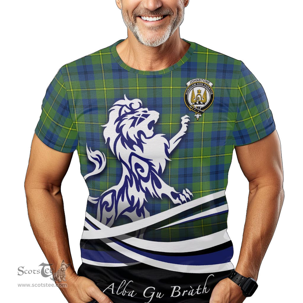 ScotsTee Shop Scottish Johnstone-Johnston Ancient Clan Crest Tartan T Shirt Alba Gu Brath Regal Lion Emblem
