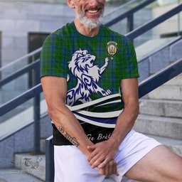 ScotsTee Shop Scottish Johnstone-Johnston Clan Crest Tartan T Shirt Alba Gu Brath Regal Lion Emblem
