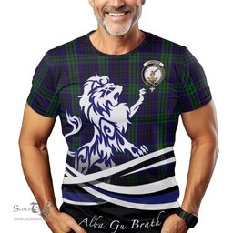 ScotsTee Shop Scottish Lumsden Green Clan Crest Tartan T Shirt Alba Gu Brath Regal Lion Emblem