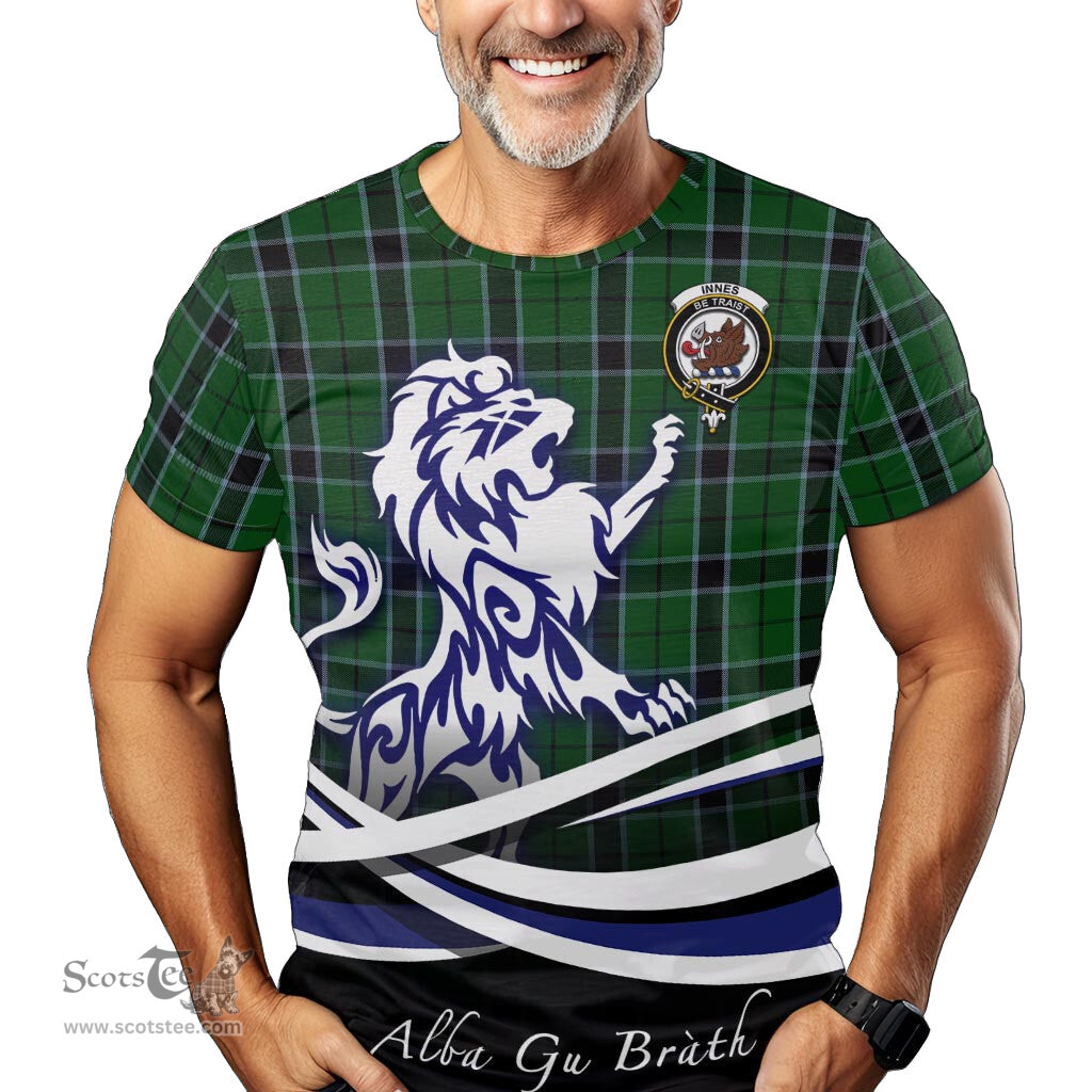 ScotsTee Shop Scottish Innes Hunting Clan Crest Tartan T Shirt Alba Gu Brath Regal Lion Emblem