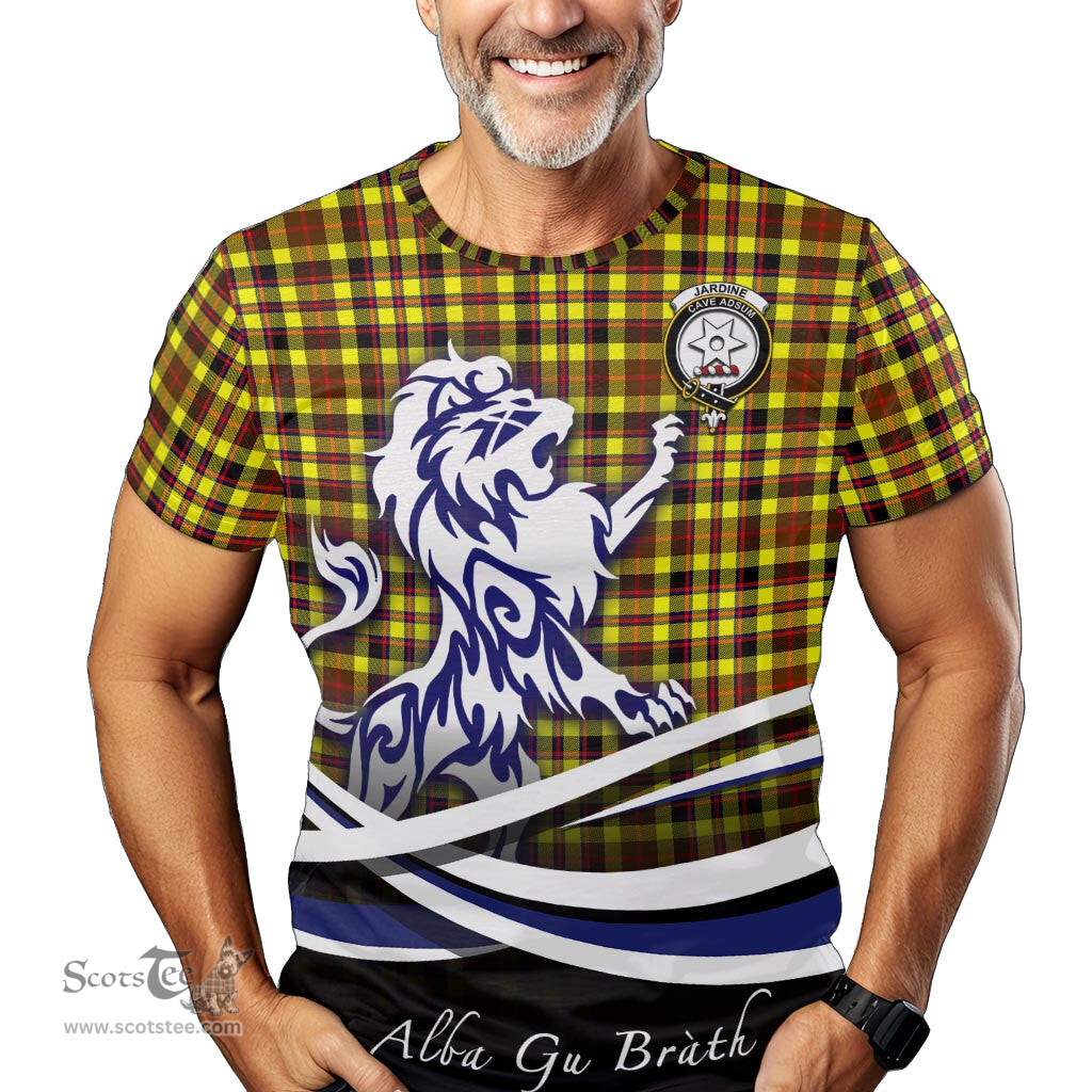 ScotsTee Shop Scottish Jardine Modern Clan Crest Tartan T Shirt Alba Gu Brath Regal Lion Emblem