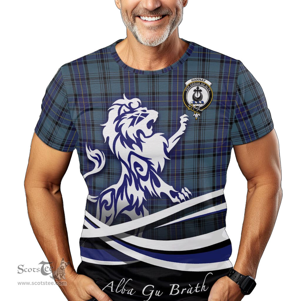 ScotsTee Shop Scottish Hannay Blue Clan Crest Tartan T Shirt Alba Gu Brath Regal Lion Emblem