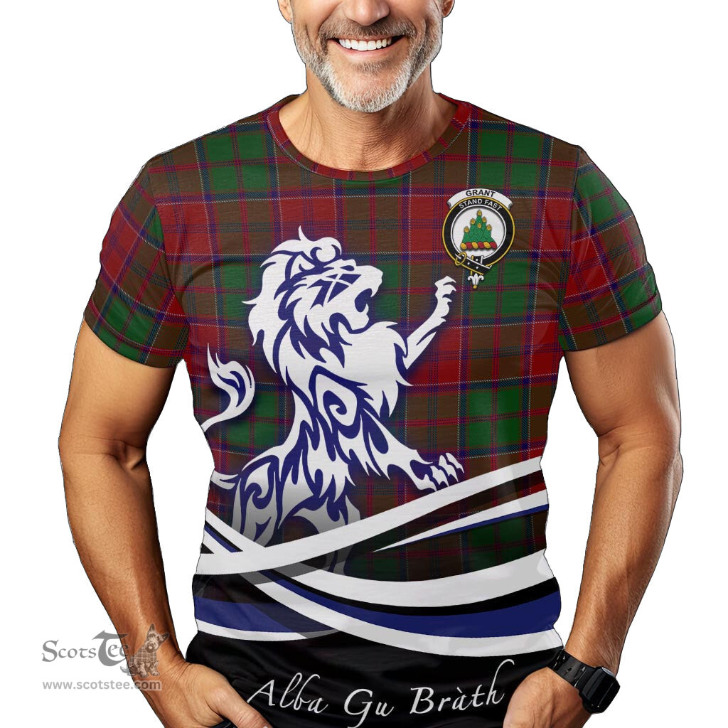 ScotsTee Shop Scottish Grant Clan Crest Tartan T Shirt Alba Gu Brath Regal Lion Emblem