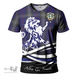 ScotsTee Shop Scottish Kinnaird Clan Crest Tartan T Shirt Alba Gu Brath Regal Lion Emblem