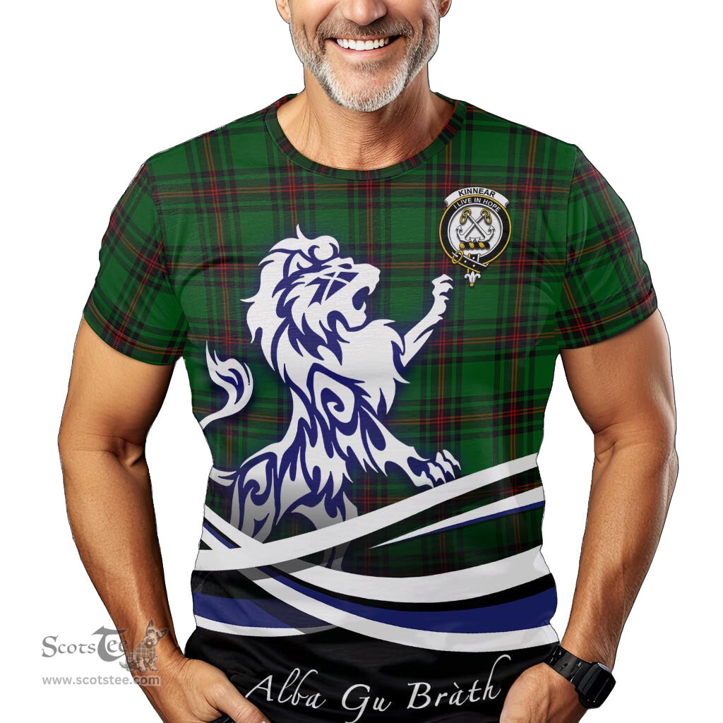 ScotsTee Shop Scottish Kinnear Clan Crest Tartan T Shirt Alba Gu Brath Regal Lion Emblem
