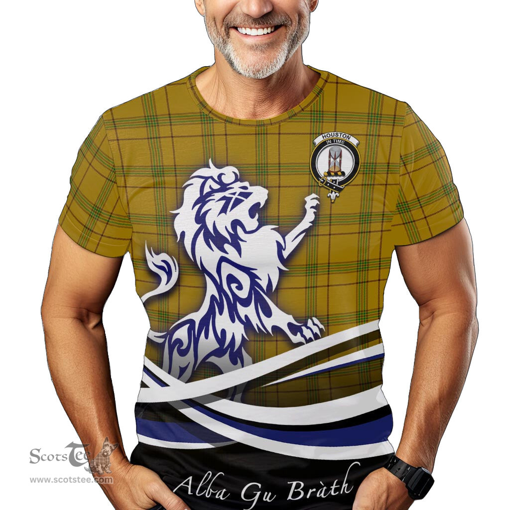 ScotsTee Shop Scottish Houston Clan Crest Tartan T Shirt Alba Gu Brath Regal Lion Emblem