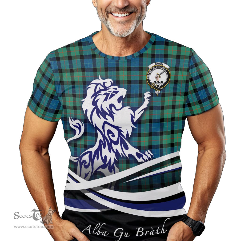 ScotsTee Shop Scottish Gunn Ancient Clan Crest Tartan T Shirt Alba Gu Brath Regal Lion Emblem