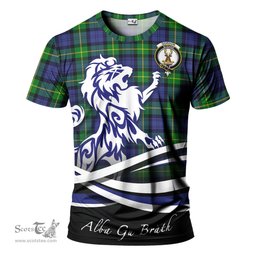 ScotsTee Shop Scottish Gordon Modern Clan Crest Tartan T Shirt Alba Gu Brath Regal Lion Emblem